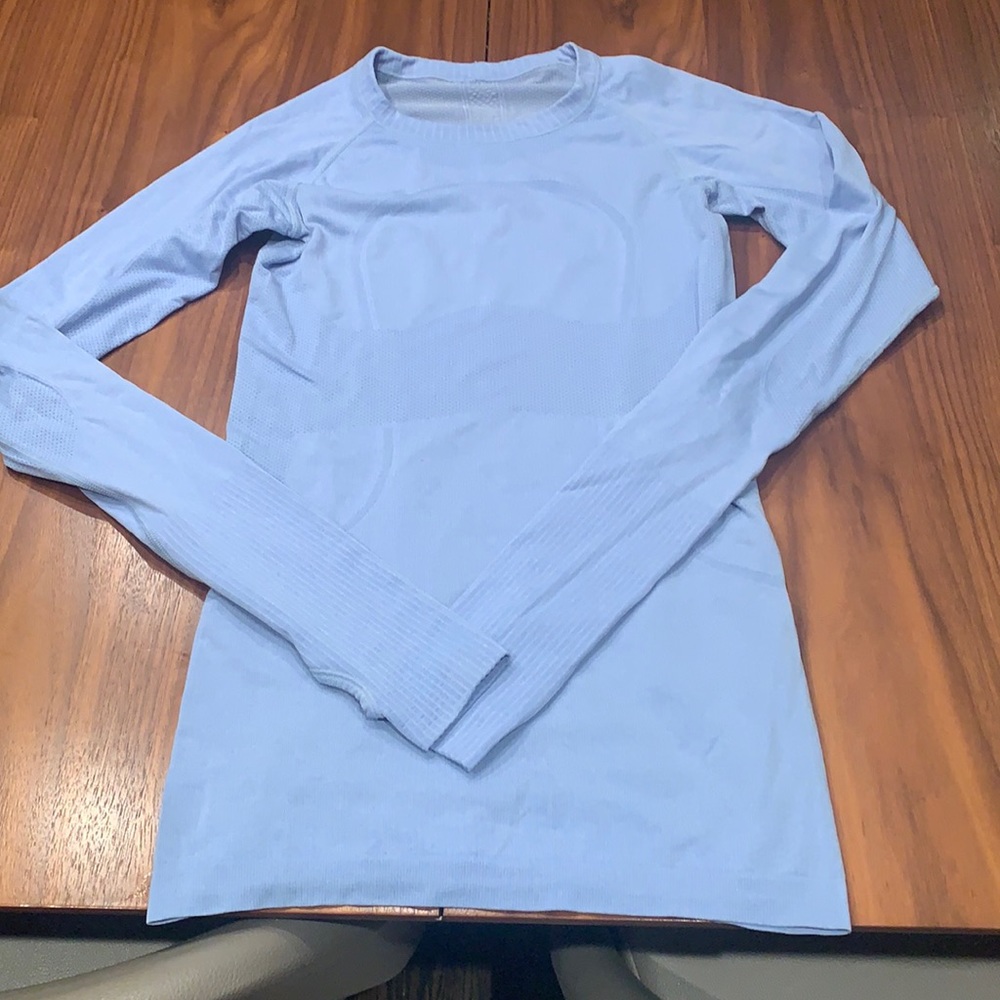 Powder blue swiftly tech long sleeved shirt -for walking,jogging ,doing errands.